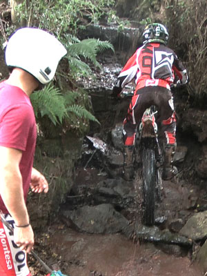 Enduro and Trials Coach Fred Adams gets Ollie Goode to clean this double step at Longtown Summer Training Camp. Click to read more about the Sunday trial here. Pic: Colin Jones